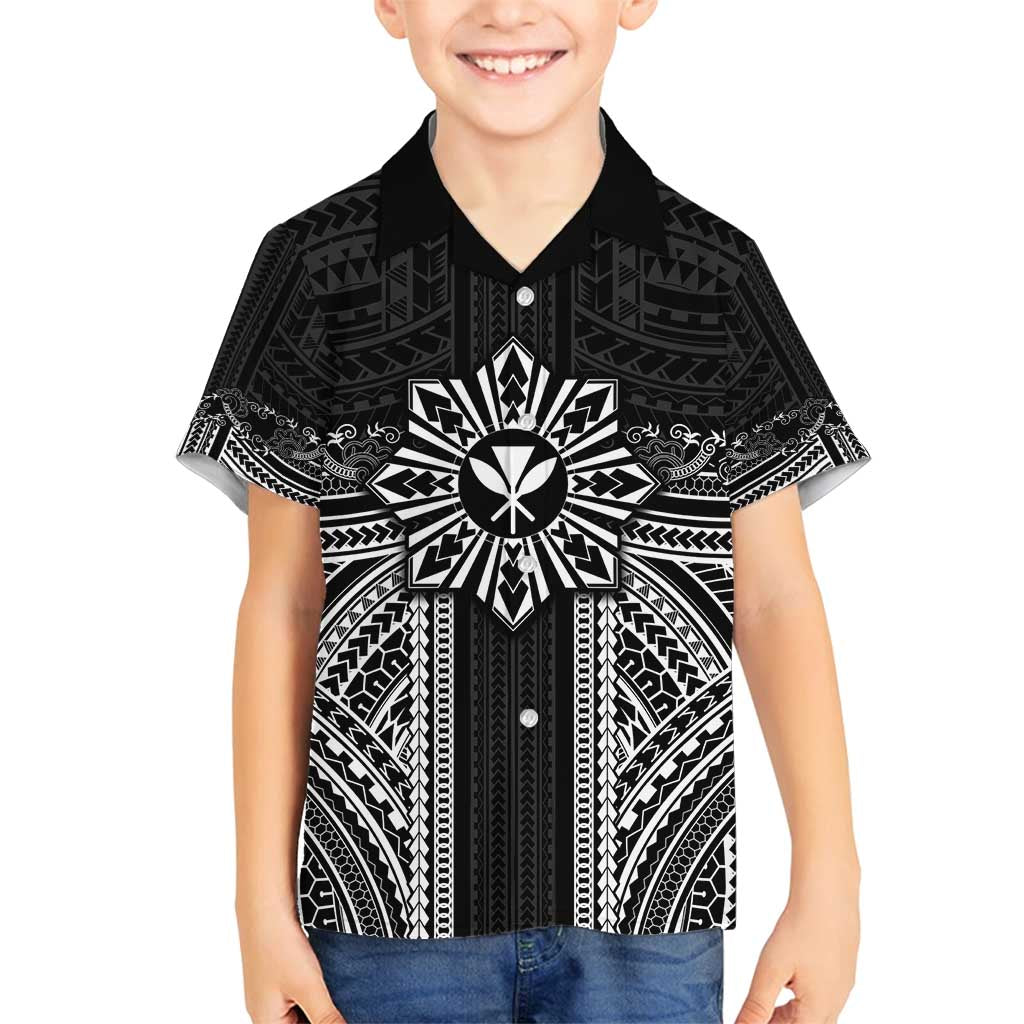 Hawaii And Philippines Together Family Matching Puletasi and Hawaiian Shirt Polynesian Pattern With Filipino Barong Black LT05 Son's Shirt Black - Polynesian Pride