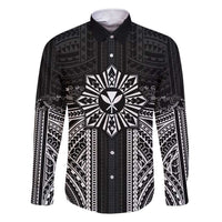 Hawaii And Philippines Together Family Matching Short Sleeve Bodycon Dress and Hawaiian Shirt Polynesian Pattern With Filipino Barong Black