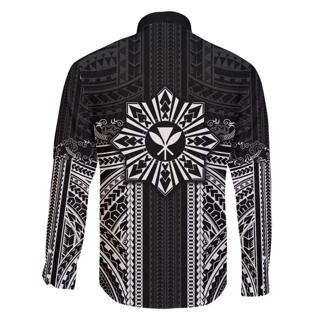 Hawaii And Philippines Together Family Matching Tank Maxi Dress and Hawaiian Shirt Polynesian Pattern With Filipino Barong Black