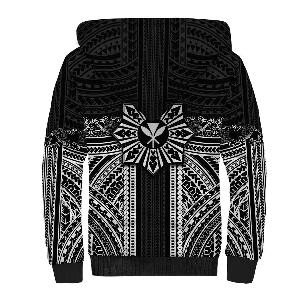 Hawaii And Philippines Together Sherpa Hoodie Polynesian Pattern With Filipino Barong Black LT05 - Polynesian Pride