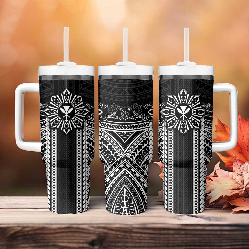 Hawaii And Philippines Together Tumbler With Handle Polynesian Pattern With Filipino Barong Black
