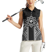 Hawaii And Philippines Together Women Sleeveless Polo Shirt Polynesian Pattern With Filipino Barong Black LT05 - Polynesian Pride