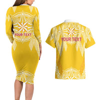 Personalised Anastasis College Couples Matching Long Sleeve Bodycon Dress and Hawaiian Shirt Tonga Ngatu Pattern - Polynesian Pride