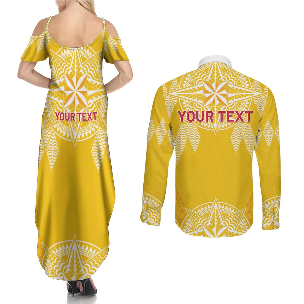 Personalised Anastasis College Couples Matching Summer Maxi Dress and Long Sleeve Button Shirt Tonga Ngatu Pattern - Polynesian Pride