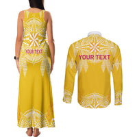 Personalised Anastasis College Couples Matching Tank Maxi Dress and Long Sleeve Button Shirt Tonga Ngatu Pattern - Polynesian Pride