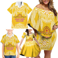 Personalised Anastasis College Family Matching Off Shoulder Short Dress and Hawaiian Shirt Tonga Ngatu Pattern - Polynesian Pride