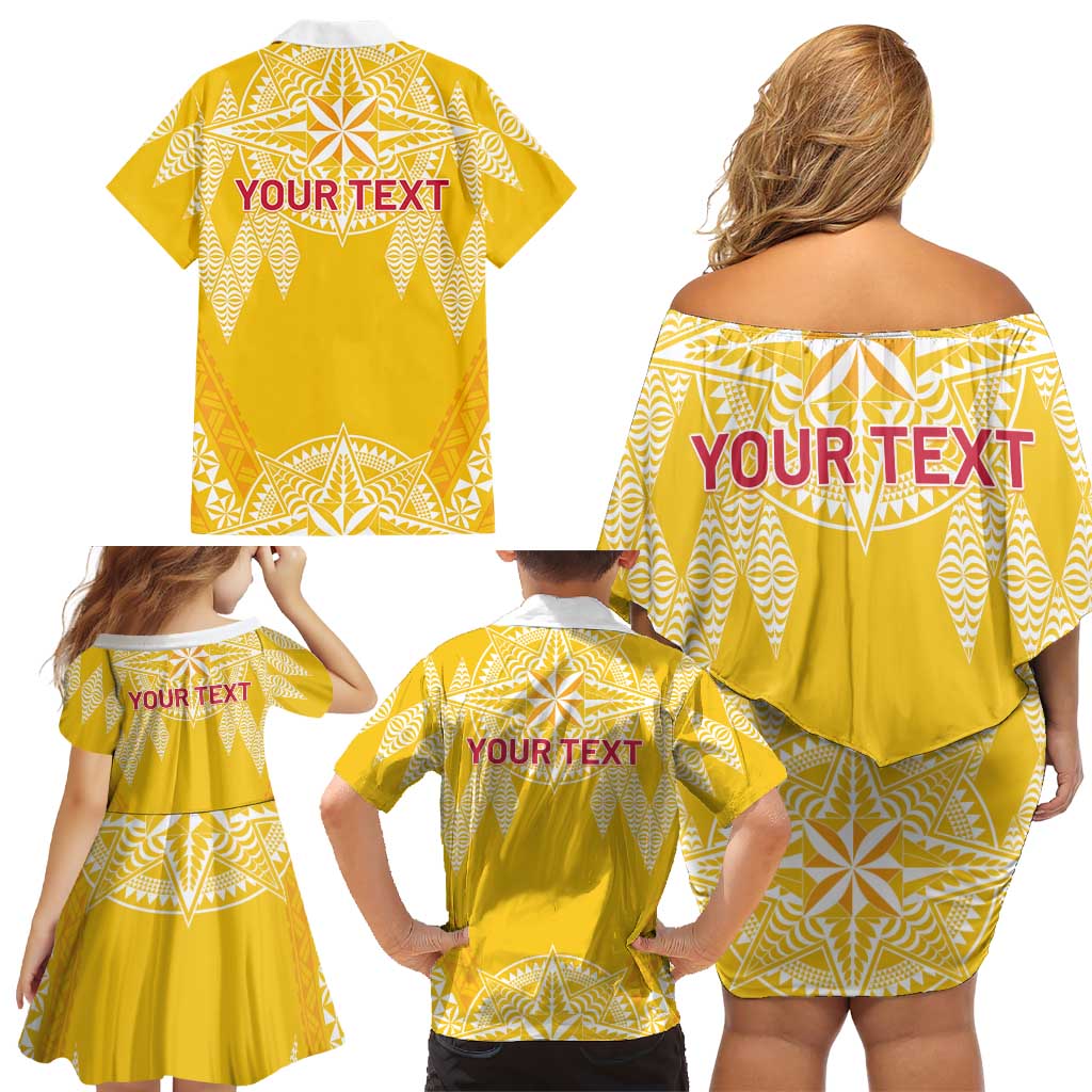 Personalised Anastasis College Family Matching Off Shoulder Short Dress and Hawaiian Shirt Tonga Ngatu Pattern - Polynesian Pride