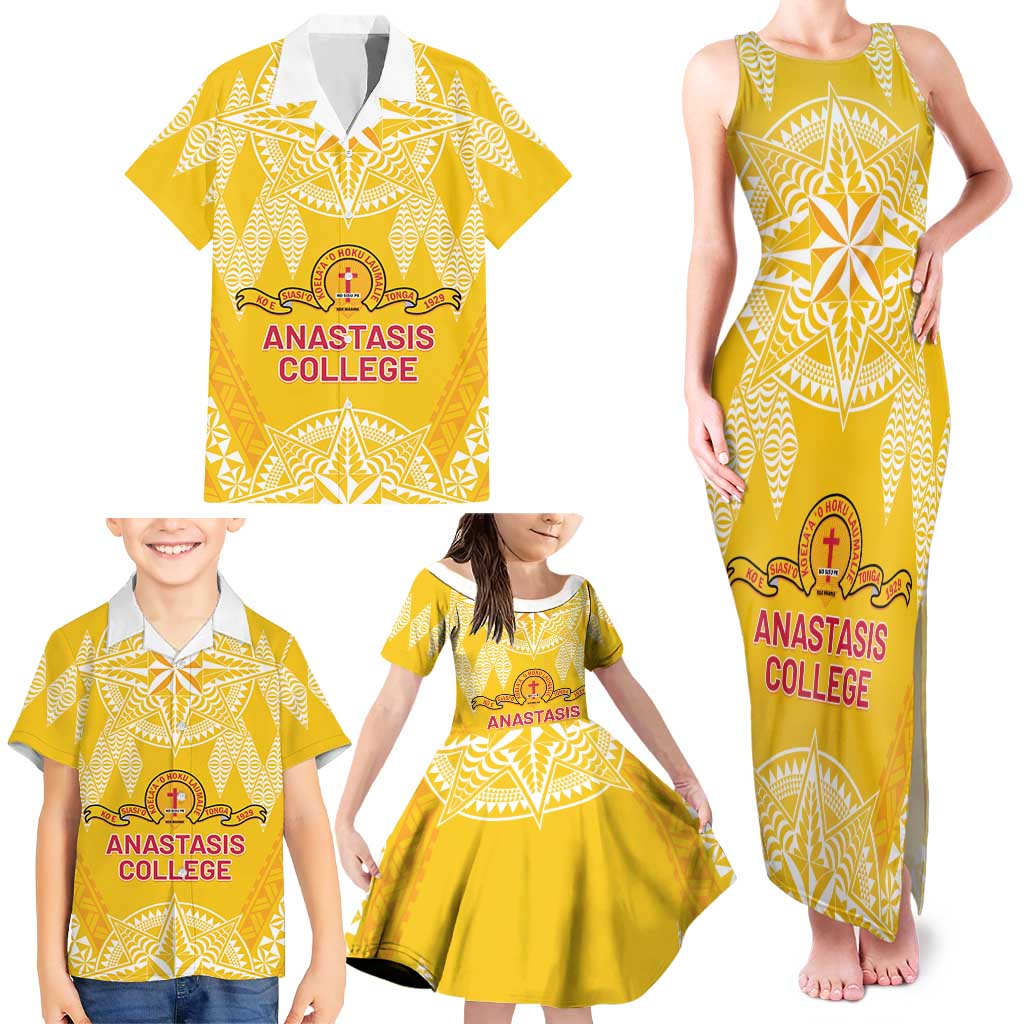 Personalised Anastasis College Family Matching Tank Maxi Dress and Hawaiian Shirt Tonga Ngatu Pattern LT05 - Polynesian Pride