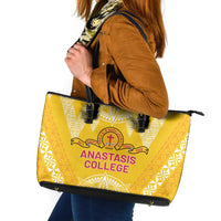 Anastasis College Leather Tote Bag Tonga Ngatu Pattern - Polynesian Pride