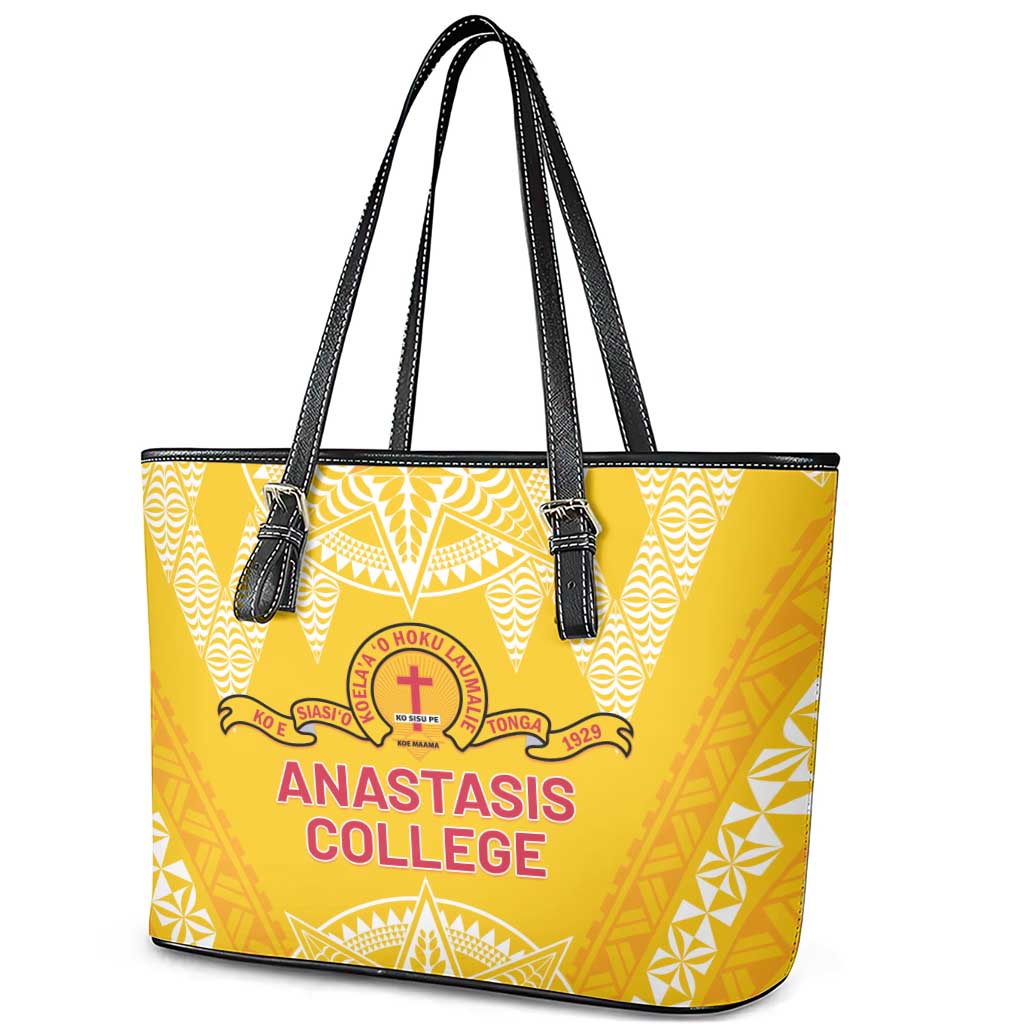 Anastasis College Leather Tote Bag Tonga Ngatu Pattern - Polynesian Pride