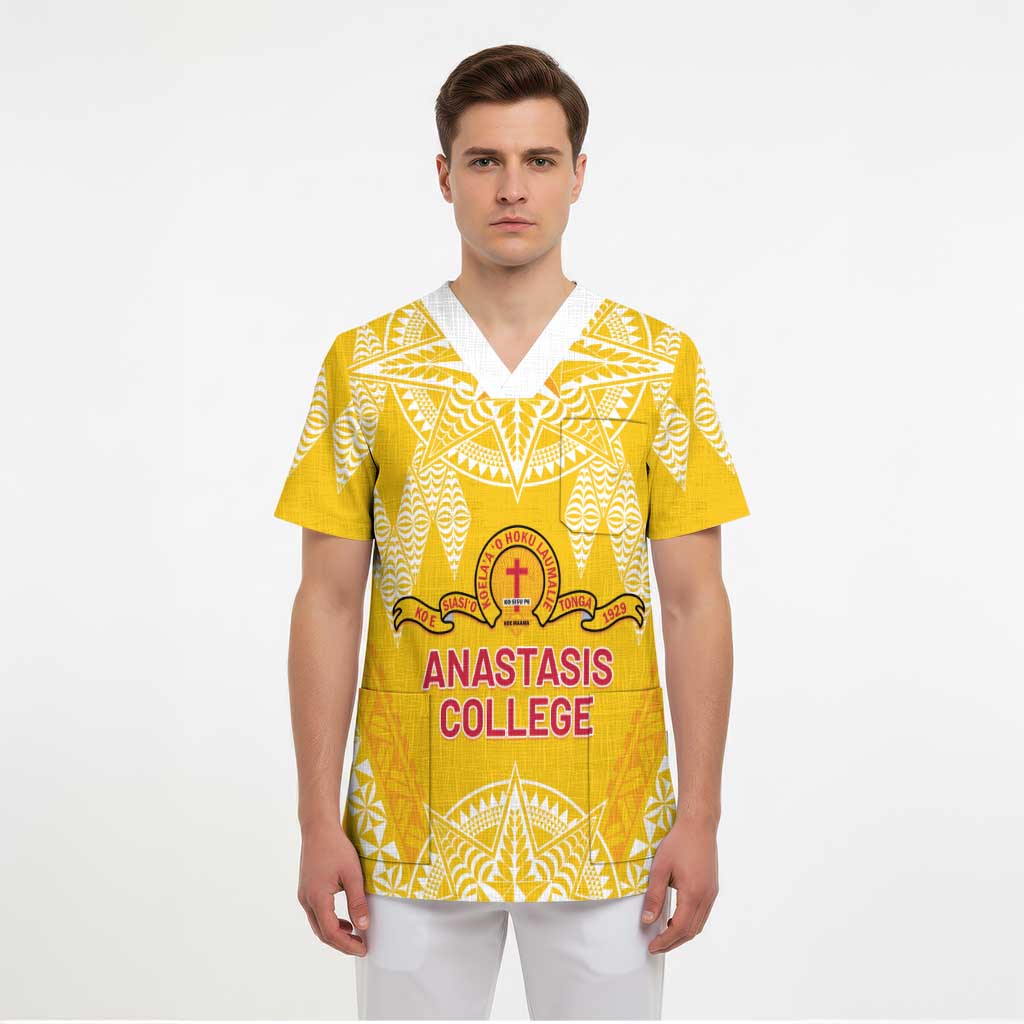 Personalised Anastasis College Scrub Top Tonga Ngatu Pattern - Polynesian Pride
