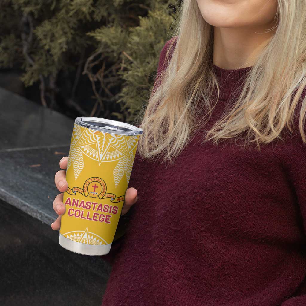 Personalised Anastasis College Tumbler Cup Tonga Ngatu Pattern - Polynesian Pride
