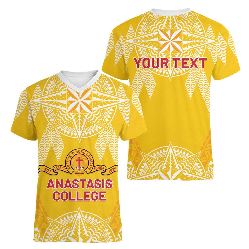 Personalised Anastasis College Women V-Neck T-Shirt Tonga Ngatu Pattern - Polynesian Pride