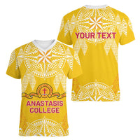 Personalised Anastasis College Women V-Neck T-Shirt Tonga Ngatu Pattern - Polynesian Pride