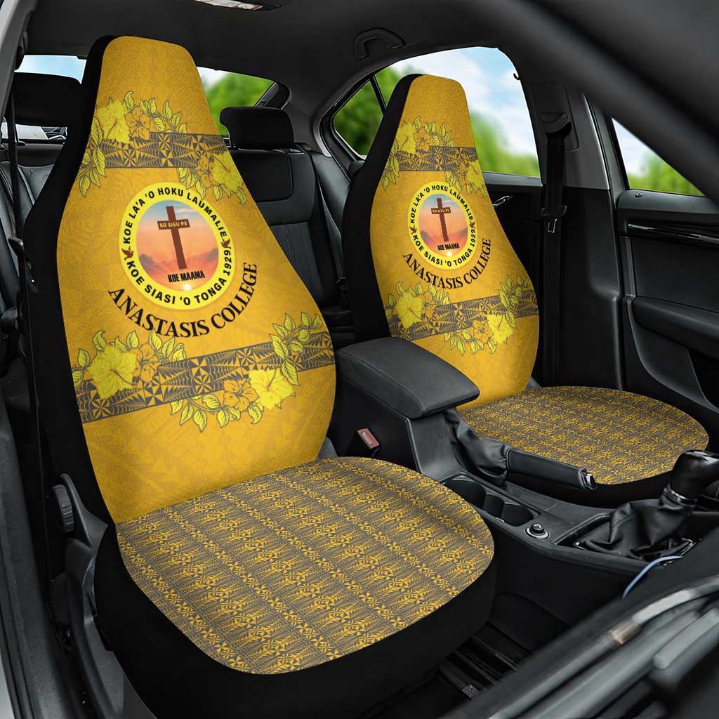 Tonga Anastasis College Car Seat Cover Tongan Ngatu Kupesi Pattern LT05 One Size Yellow - Polynesian Pride