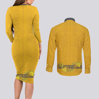 Tonga Anastasis College Couples Matching Long Sleeve Bodycon Dress and Long Sleeve Button Shirt Tongan Ngatu Kupesi Pattern LT05 - Polynesian Pride