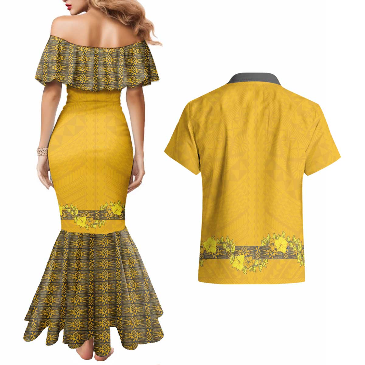 Tonga Anastasis College Couples Matching Mermaid Dress and Hawaiian Shirt Tongan Ngatu Kupesi Pattern LT05 - Polynesian Pride