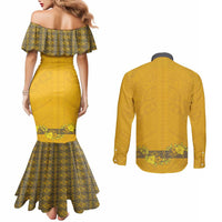 Tonga Anastasis College Couples Matching Mermaid Dress and Long Sleeve Button Shirt Tongan Ngatu Kupesi Pattern LT05 - Polynesian Pride