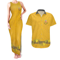 Tonga Anastasis College Couples Matching Tank Maxi Dress and Hawaiian Shirt Tongan Ngatu Kupesi Pattern LT05 Yellow - Polynesian Pride