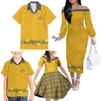 Tonga Anastasis College Family Matching Off The Shoulder Long Sleeve Dress and Hawaiian Shirt Tongan Ngatu Kupesi Pattern LT05 - Polynesian Pride