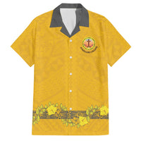 Tonga Anastasis College Family Matching Off Shoulder Maxi Dress and Hawaiian Shirt Tongan Ngatu Kupesi Pattern LT05 Dad's Shirt - Short Sleeve Yellow - Polynesian Pride