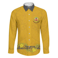 Tonga Anastasis College Family Matching Puletasi and Hawaiian Shirt Tongan Ngatu Kupesi Pattern LT05 Dad's Shirt - Long Sleeve Yellow - Polynesian Pride