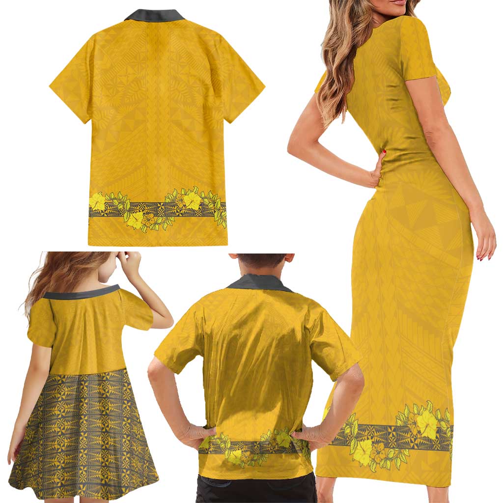 Tonga Anastasis College Family Matching Short Sleeve Bodycon Dress and Hawaiian Shirt Tongan Ngatu Kupesi Pattern LT05 - Polynesian Pride