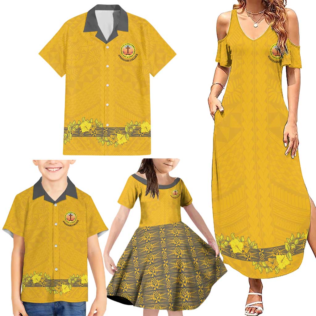 Tonga Anastasis College Family Matching Summer Maxi Dress and Hawaiian Shirt Tongan Ngatu Kupesi Pattern LT05 - Polynesian Pride