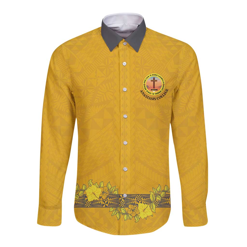 Tonga Anastasis College Long Sleeve Button Shirt Tongan Ngatu Kupesi Pattern - Polynesian Pride