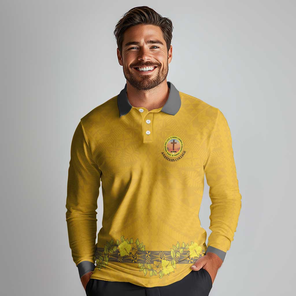 Tonga Anastasis College Long Sleeve Polo Shirt Tongan Ngatu Kupesi Pattern - Polynesian Pride