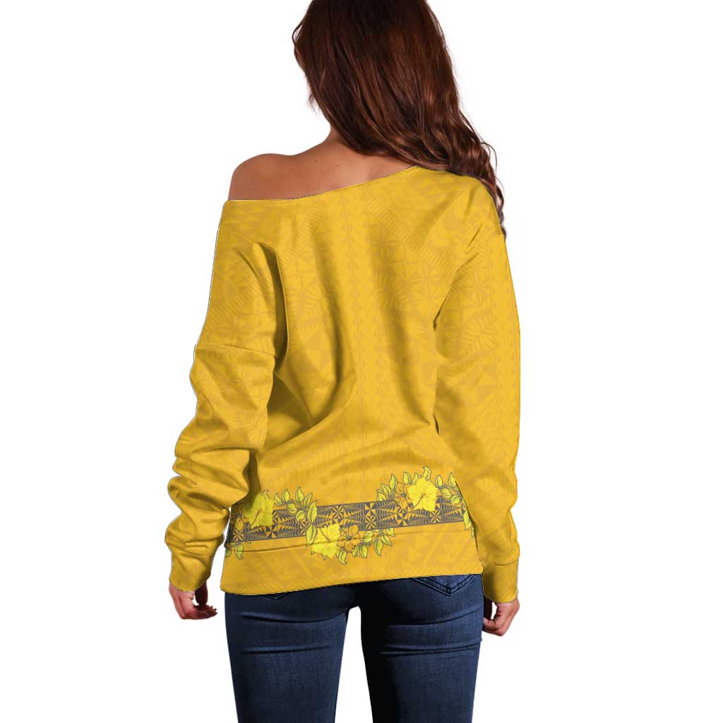 Tonga Anastasis College Off Shoulder Sweater Tongan Ngatu Kupesi Pattern - Polynesian Pride
