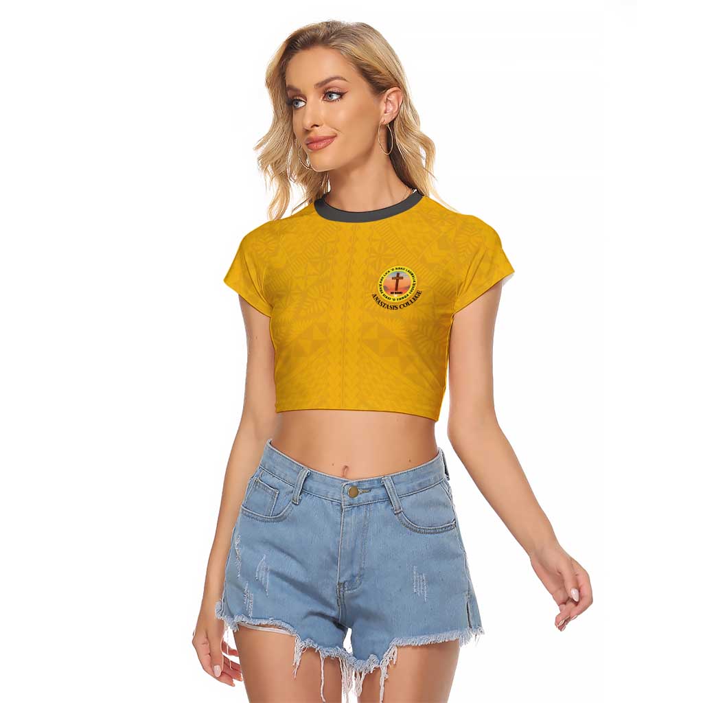 Tonga Anastasis College Raglan Cropped T Shirt Tongan Ngatu Kupesi Pattern - Polynesian Pride
