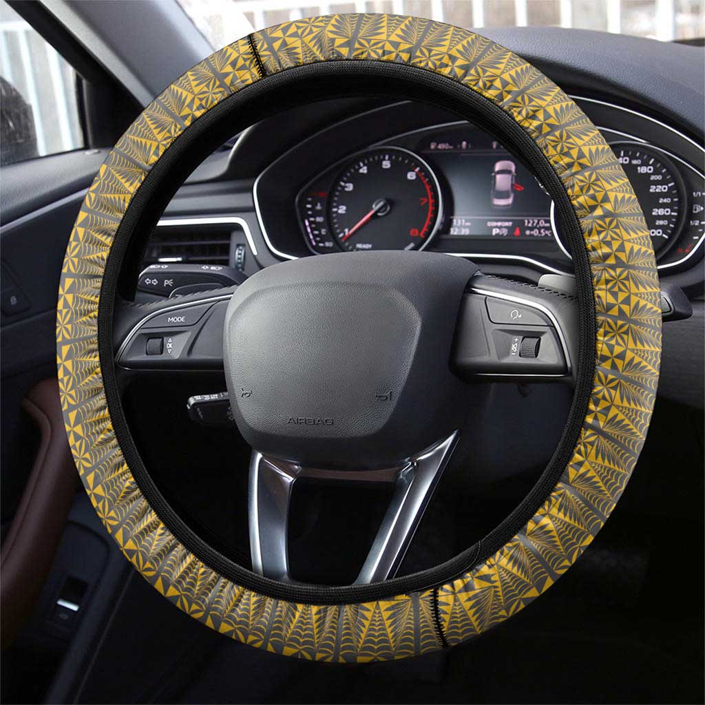 Tonga Anastasis College Steering Wheel Cover Tongan Ngatu Kupesi Pattern - Polynesian Pride