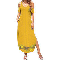 Tonga Anastasis College Summer Maxi Dress Tongan Ngatu Kupesi Pattern LT05 Women Yellow - Polynesian Pride