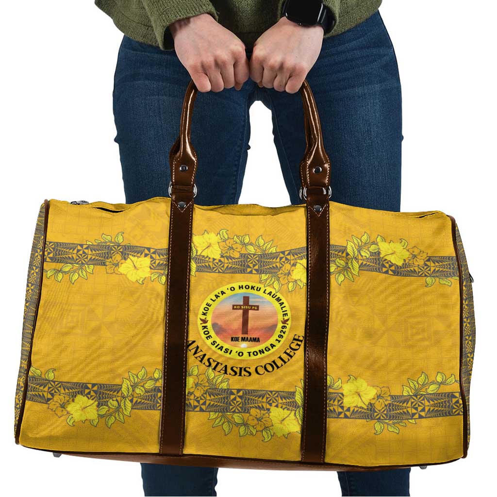 Tonga Anastasis College Travel Bag Tongan Ngatu Kupesi Pattern LT05 Yellow - Polynesian Pride