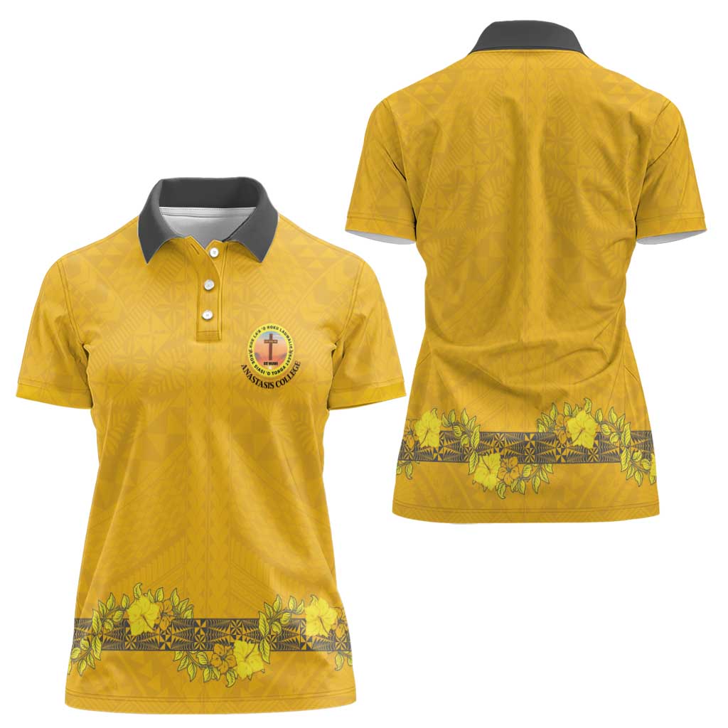 Tonga Anastasis College Women Polo Shirt Tongan Ngatu Kupesi Pattern - Polynesian Pride