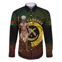 Personalised Vanuatu Custom Chiefs Day Family Matching Off Shoulder Maxi Dress and Hawaiian Shirt Pig Tusk Simple Style LT05 Dad's Shirt - Long Sleeve Black - Polynesian Pride