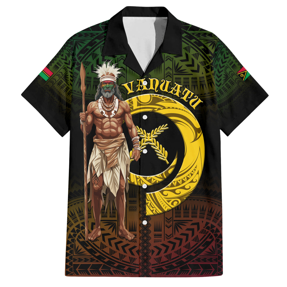 Personalised Vanuatu Custom Chiefs Day Family Matching Short Sleeve Bodycon Dress and Hawaiian Shirt Pig Tusk Simple Style LT05 Dad's Shirt - Short Sleeve Black - Polynesian Pride