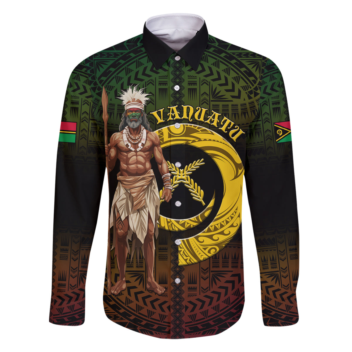 Personalised Vanuatu Custom Chiefs Day Family Matching Summer Maxi Dress and Hawaiian Shirt Pig Tusk Simple Style LT05 Dad's Shirt - Long Sleeve Black - Polynesian Pride