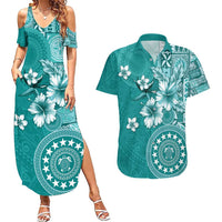 Cook Islands Couples Matching Summer Maxi Dress and Hawaiian Shirt Teal Hibiscus And Stars LT05 Teal - Polynesian Pride