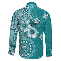 Cook Islands Family Matching Long Sleeve Bodycon Dress and Hawaiian Shirt Teal Hibiscus And Stars LT05 - Polynesian Pride