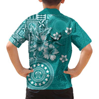 Cook Islands Family Matching Off Shoulder Maxi Dress and Hawaiian Shirt Teal Hibiscus And Stars LT05 - Polynesian Pride