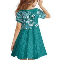 Cook Islands Family Matching Off Shoulder Maxi Dress and Hawaiian Shirt Teal Hibiscus And Stars LT05 - Polynesian Pride