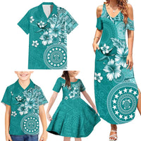 Cook Islands Family Matching Summer Maxi Dress and Hawaiian Shirt Teal Hibiscus And Stars LT05 - Polynesian Pride
