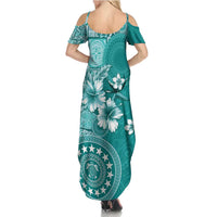 Cook Islands Family Matching Summer Maxi Dress and Hawaiian Shirt Teal Hibiscus And Stars LT05 - Polynesian Pride