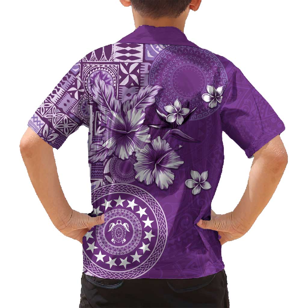 Cook Islands Family Matching Long Sleeve Bodycon Dress and Hawaiian Shirt Purple Hibiscus And Stars LT05 - Polynesian Pride