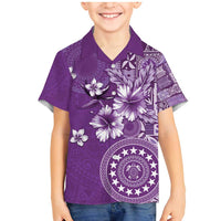 Cook Islands Family Matching Mermaid Dress and Hawaiian Shirt Purple Hibiscus And Stars LT05 Son's Shirt Purple - Polynesian Pride