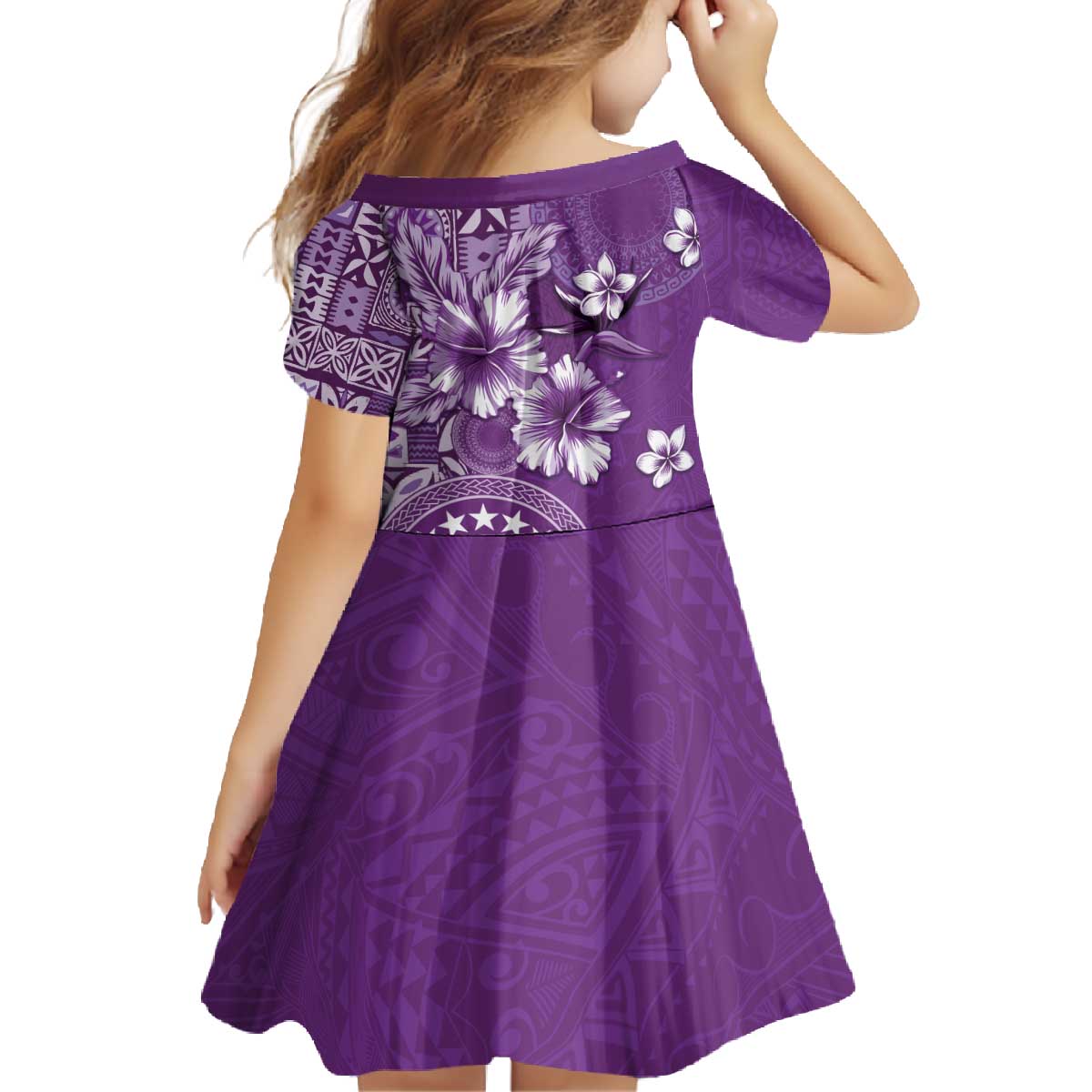 Cook Islands Family Matching Off The Shoulder Long Sleeve Dress and Hawaiian Shirt Purple Hibiscus And Stars LT05 - Polynesian Pride