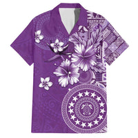Cook Islands Family Matching Off Shoulder Maxi Dress and Hawaiian Shirt Purple Hibiscus And Stars LT05 Dad's Shirt - Short Sleeve Purple - Polynesian Pride