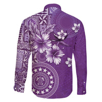 Cook Islands Family Matching Off Shoulder Maxi Dress and Hawaiian Shirt Purple Hibiscus And Stars LT05 - Polynesian Pride